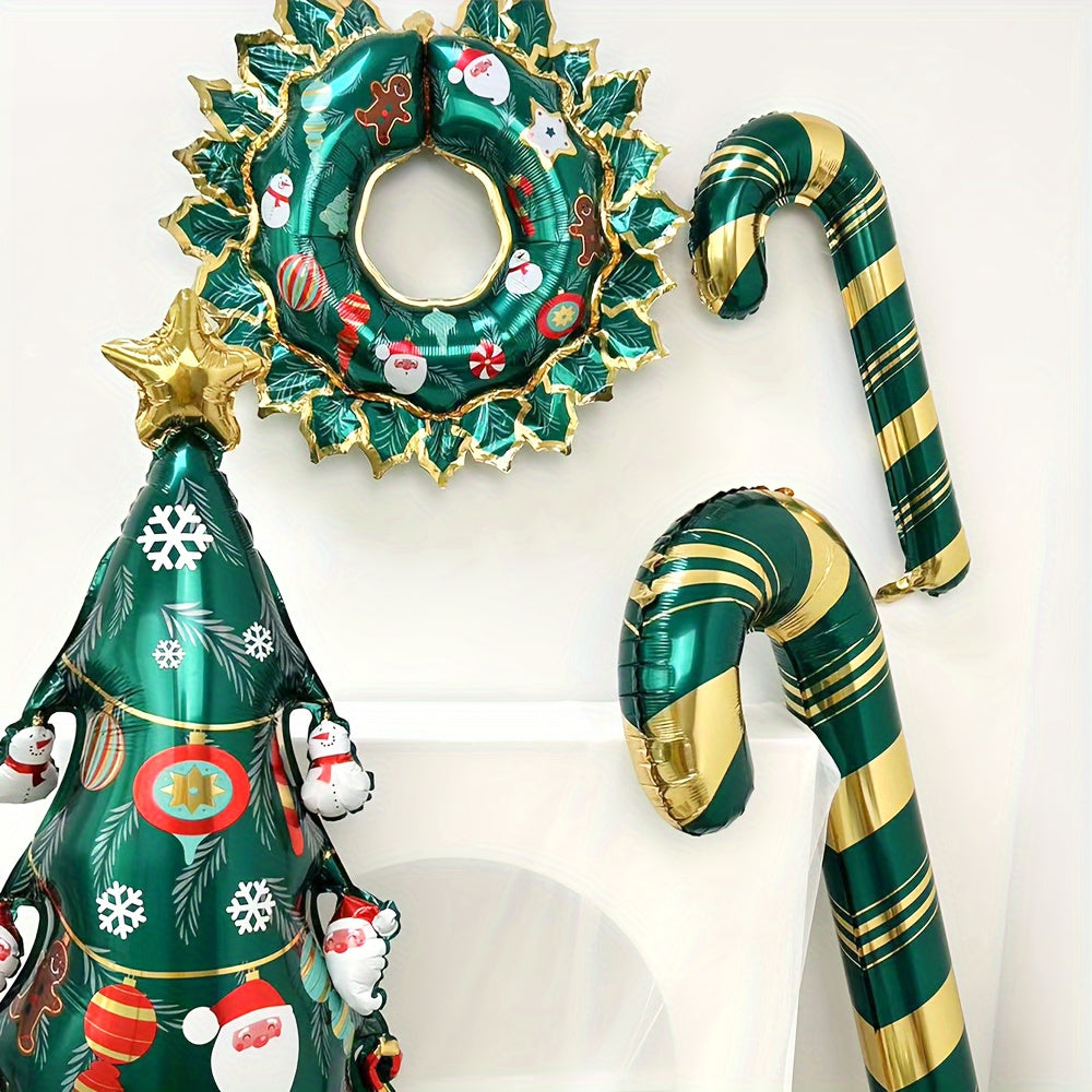 Set of 4 Christmas Candy Cane Foil Balloons - Festive Aluminum Film Balloon Decorations for Holiday Party & Christmas Photography Props