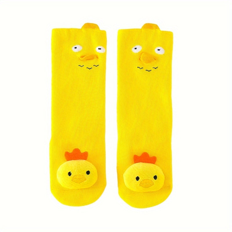 A Pair Of Kid's Toddler's Fashion Cute Cartoon Animal Design Novelty Knee-high Socks, Cotton Non-slip Socks For Outdoor Wearing All Seasons Wearing