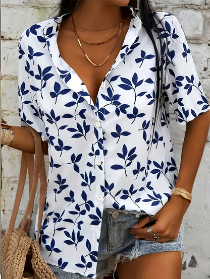 Plus Size Floral Print Blouse - Relaxed Fit, Short Sleeve, Classic Button Front - Designed for Curvy Women, Perfect for Spring, Womens Fashion Clothing