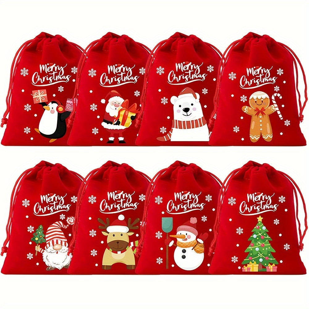 8pcs Christmas Velvet Drawstring Gift Bags Set - Perfect for Candy, Jewelry & Party Favors - Ideal for Weddings, Birthdays & Holidays