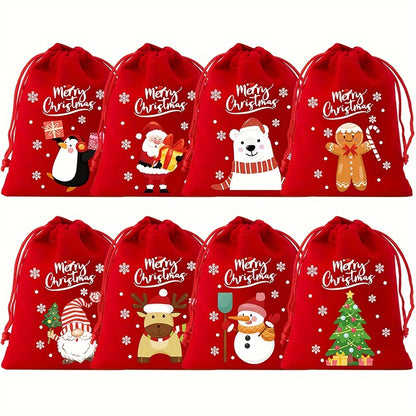 8pcs Christmas Velvet Drawstring Gift Bags Set - Perfect for Candy, Jewelry & Party Favors - Ideal for Weddings, Birthdays & Holidays