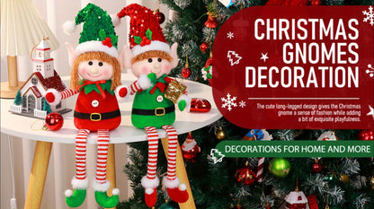 2pcs Festive Christmas Elf Plush Dolls, Long Legged Elf Figurines, Polyester Tabletop Decor, Non-Electric Holiday Accents for Seasonal Display