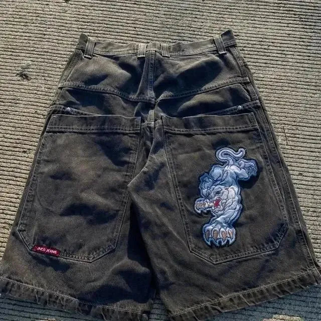 Men's Pants JNCO Shorts Y2K Hip Hop Pocket Baggy Denim Gym Men Women  Summer Haruku Gothic Basketball Streetwear