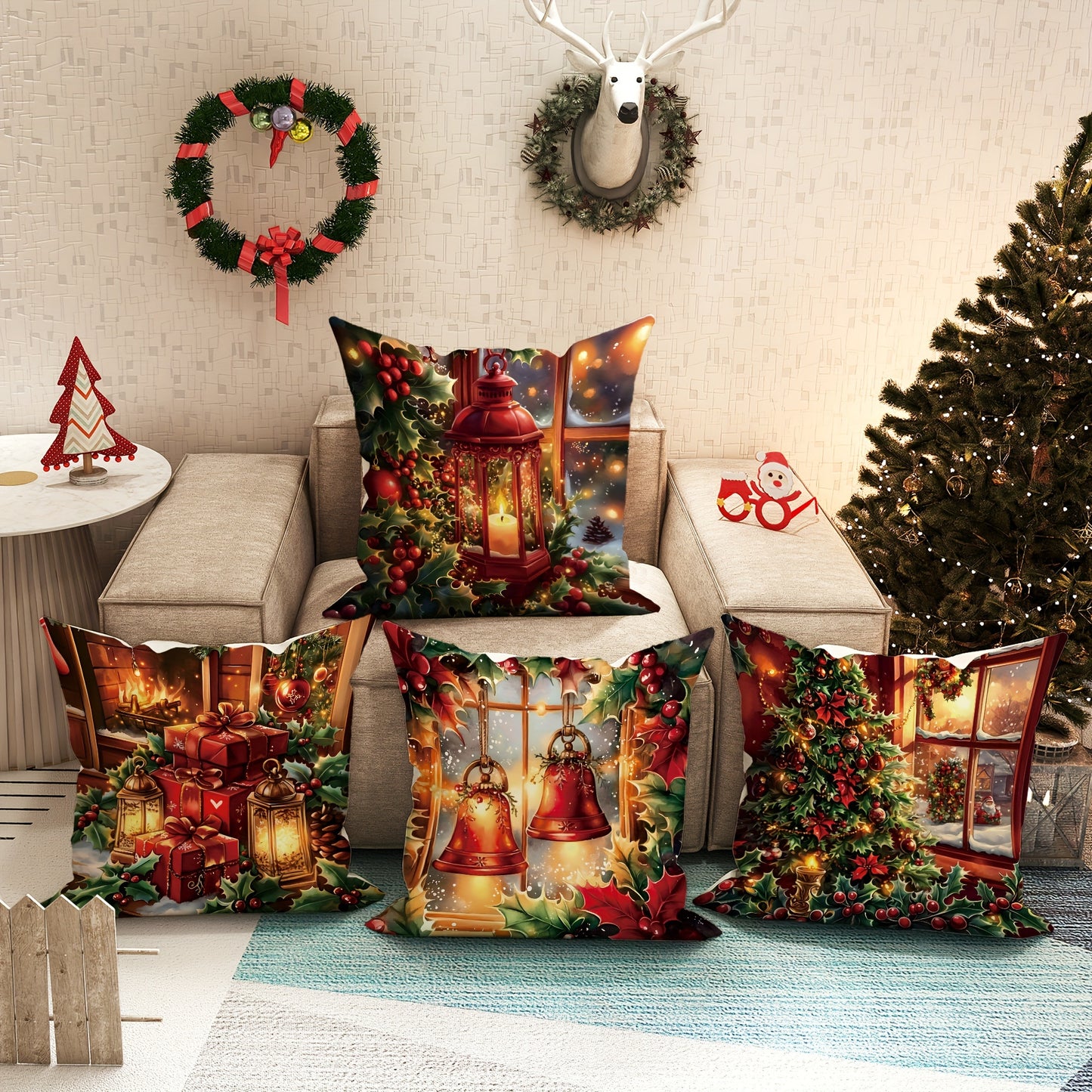 4-Piece Festive Velvet Throw Pillow Covers - Soft, Machine Washable, Zipper Closure, Contemporary Style, 18in x 18in - Perfect for Living Room, Bedroom, Sofa, and Bed Decor