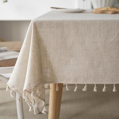 Linen Farmhouse Tablecloth - Beige Fringed Dust-Resistant Cover with Elegant Western Style - Perfect for Buffet, Holiday Dinner, Party, Banquet, Kitchen, Restaurant, and Wedding Rectangular Tables