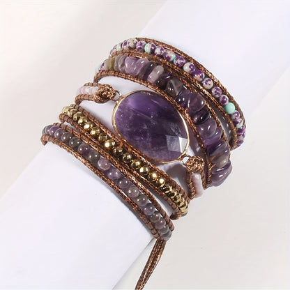 Adjustable Boho Stone Wrap Bracelet - Fashionable Bohemian Style with Authentic Natural Stones - Exquisite Handmade Jewelry for Multi-Layered Charm - Perfect Party Favors and Occasion Accessories