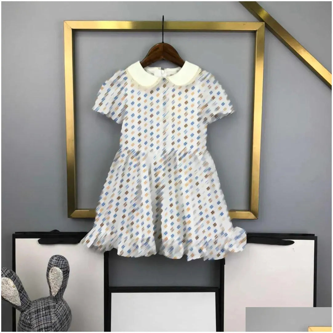 Girls Dresses 23Ss Princess Dress Short-Sleeved Kids Designer Clothes Lapel Lattice Splicing Belt Shirtdress Big Shirt Skirts Drop Del Dhnu8