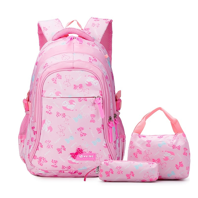 3-Piece Cute School Backpack Set for Boys & Girls - Lightweight, Foldable with Color Block Design, Lunch Box & Pencil Case Included