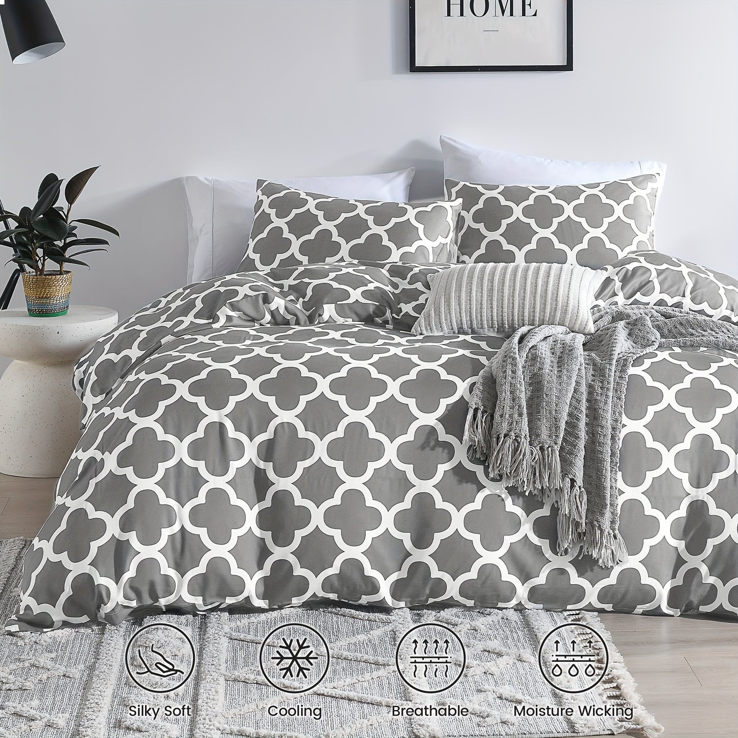 3-Piece 100% Bamboo Fiber Quilt Cover Set - Luxuriously Soft, Cool & Durable, 300TC - Fade-Resistant, Temperature-Regulating, Silky Smooth - Perfect for Bedrooms & Hotels (Excludes Pillowcases)