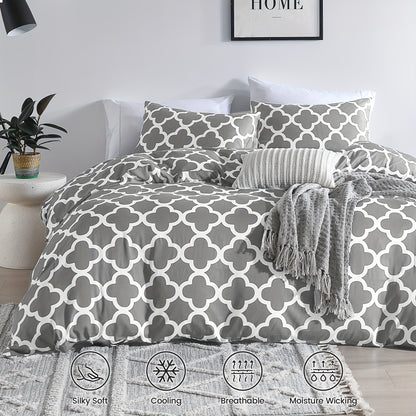 3-Piece 100% Bamboo Fiber Quilt Cover Set - Luxuriously Soft, Cool & Durable, 300TC - Fade-Resistant, Temperature-Regulating, Silky Smooth - Perfect for Bedrooms & Hotels (Excludes Pillowcases)