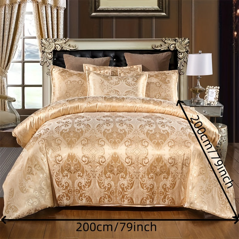 3pcs Luxurious European Satin Jacquard Duvet Cover Set - Soft and Silky Bedding for Bedroom and Guest Room (1pc Duvet Cover + 2pc Pillowcases)