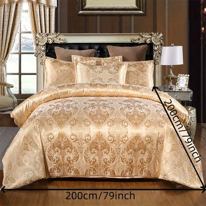 3pcs Luxurious European Satin Jacquard Duvet Cover Set - Soft and Silky Bedding for Bedroom and Guest Room (1pc Duvet Cover + 2pc Pillowcases)