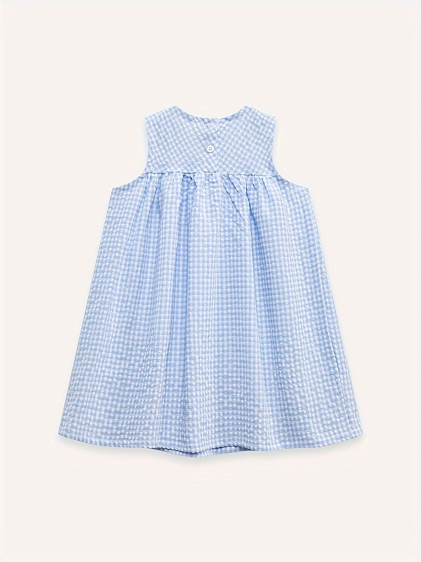 Adorable Girls Sleeveless Duck & Plaid Dress - Breathable Round Neck - Perfect for Summer Holidays - Casual & Fashionable