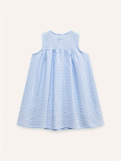 Adorable Girls Sleeveless Duck & Plaid Dress - Breathable Round Neck - Perfect for Summer Holidays - Casual & Fashionable