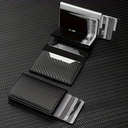 Men's Sleek Carbon Fiber Wallet - RFID Secure, Pop-Up Card Holder, Slim & Stylish, Perfect Business Gift