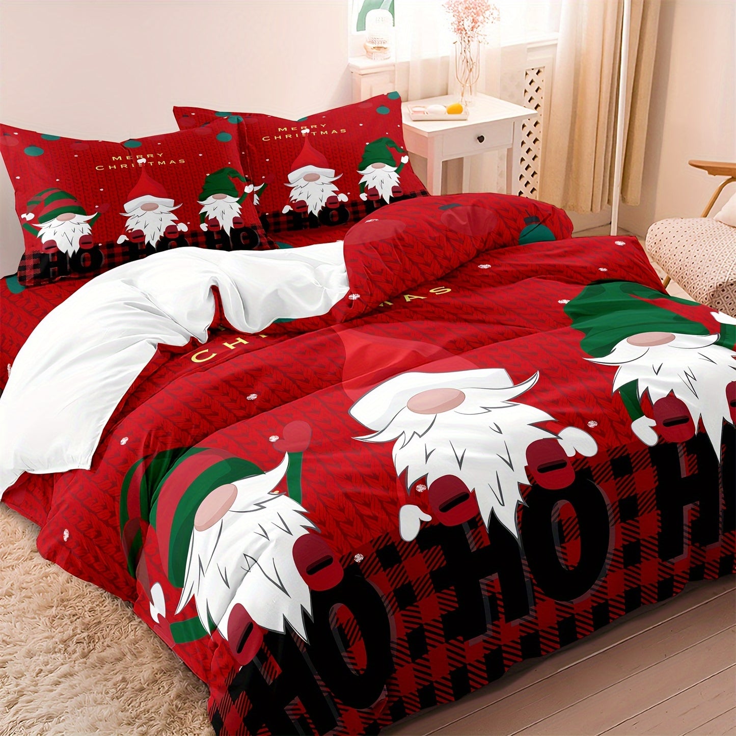 2/3pcs Christmas Duvet Cover Set, Gnome Printed Bedding Set, Soft Comfortable Duvet Cover, For Bedroom, Guest Room (1*Duvet Cover + 1/2*Pillowcase, Without Core)