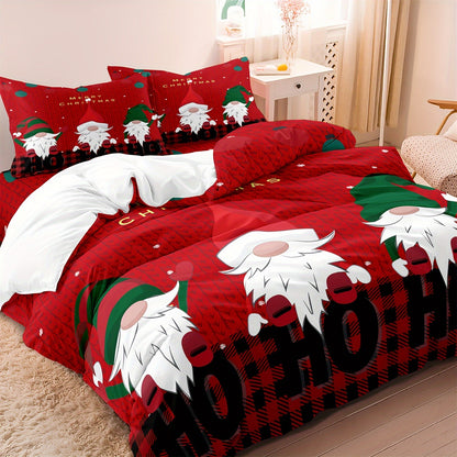 2/3pcs Christmas Duvet Cover Set, Gnome Printed Bedding Set, Soft Comfortable Duvet Cover, For Bedroom, Guest Room (1*Duvet Cover + 1/2*Pillowcase, Without Core)