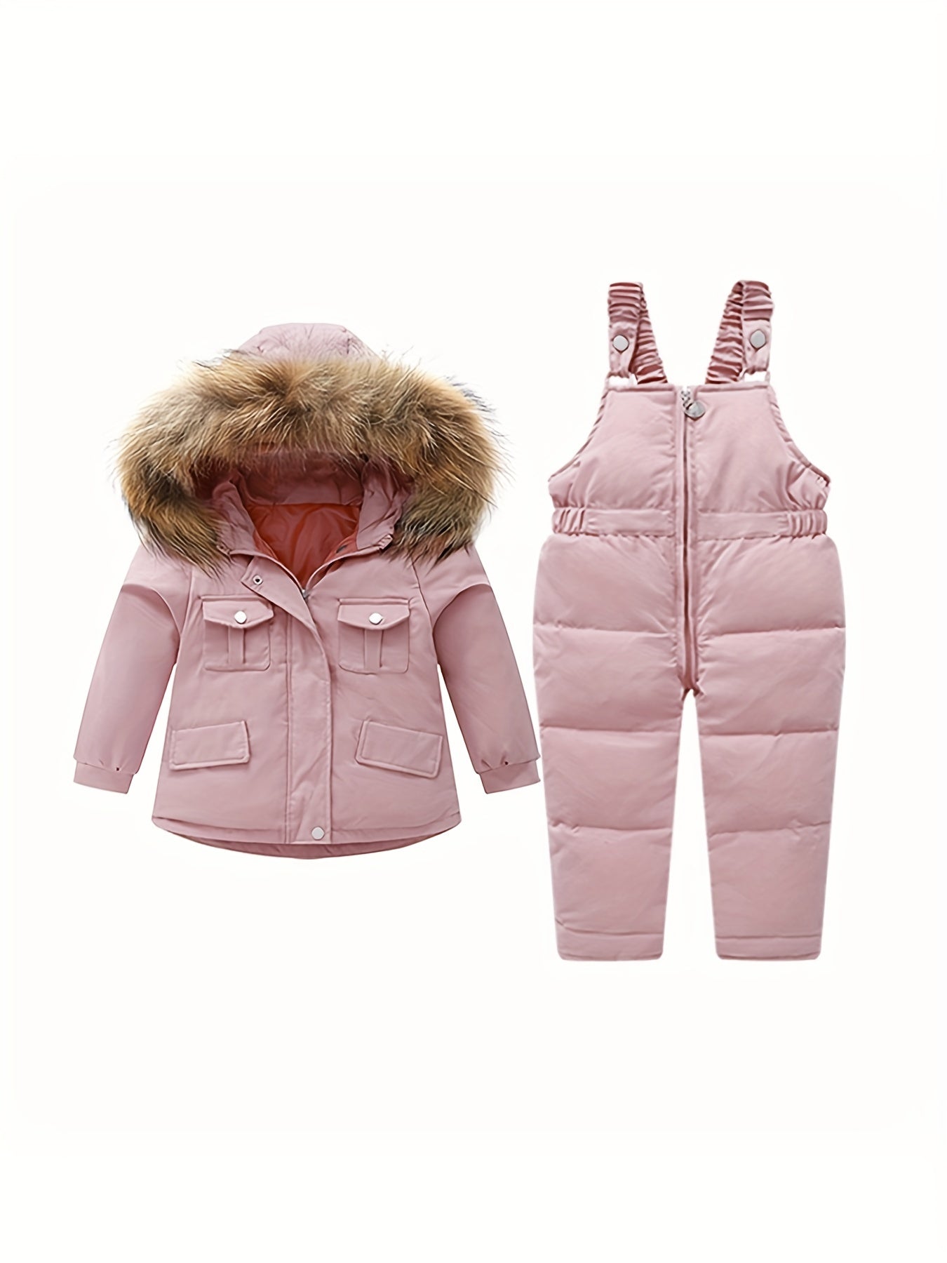 2Pcs Toddler Boys Girls Winter Snowsuit Hooded Down Jacket Coat + Snow Bib Pants Kids Windproof Skiing Suit Snow Clothes 1-5T