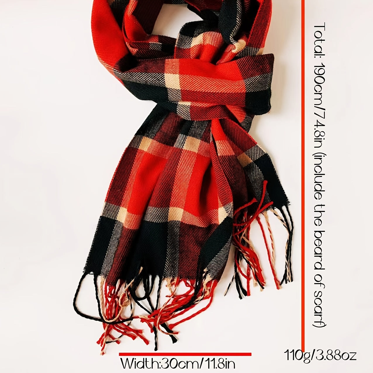 Men's Plaid Pattern Fringe Scarf