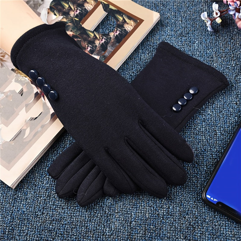 Four Breasted Monochrome Gloves Stylish Thick Warm Split Finger Gloves Autumn Winter Coldproof Ski Gloves