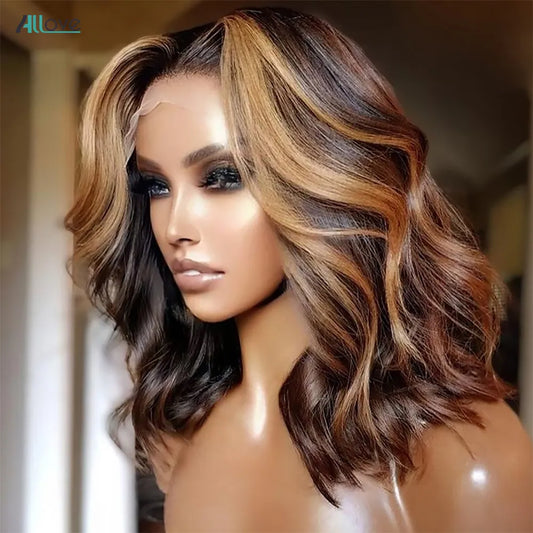 Glueless Highlight Bob Wig Human Hair Wear and Go Body Wave Lace Front Wig for Women Brazilian Preplucked Pre Cut Closure Wig