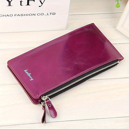 Classic Bi-Fold Faux Leather Long Wallet - Double Zipper, Multiple Card Slots, Slim Design, Elegant Clutch Purse with Snap Closure and Faux Leather Lining