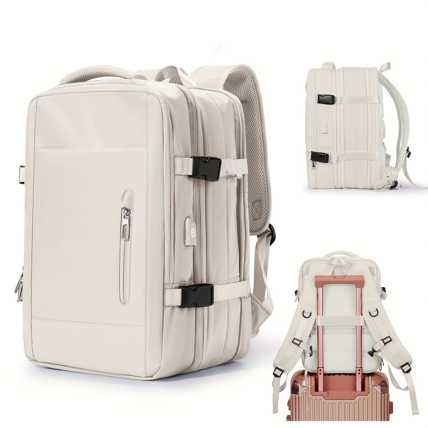 Stylish & Durable Large Capacity USB Charging Backpack - Multi-pocket Laptop Compartment, Solid Color Design, Perfect for On-the-go Charging, Versatile for Work, Travel & Commuting