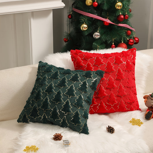 1pc Festive Contemporary Reversible Christmas Tree Polyester Throw Pillow Cover with Zipper Closure for Various Room Types - Hand Wash Only, Decorative Winter Home Decor