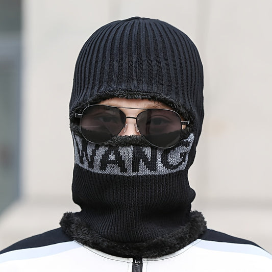 1pc Men's Scarf One Piece Hat, Winter Thickened Warm Hat, Cycling Face Protection, Cold Proof Cotton Knitted Hat