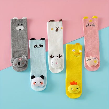 A Pair Of Kid's Toddler's Fashion Cute Cartoon Animal Design Novelty Knee-high Socks, Cotton Non-slip Socks For Outdoor Wearing All Seasons Wearing