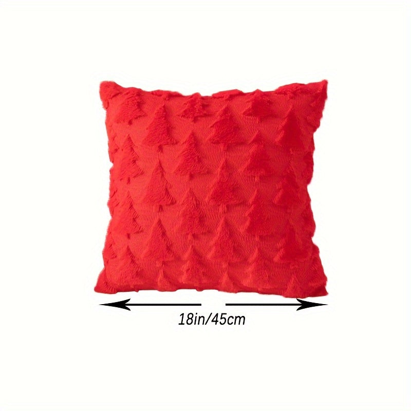 Set of 2 Festive Faux Fur Christmas Throw Pillow Covers - Soft, Traditional Style, Pine Tree Pattern, Machine Washable, Zippered, Polyester Woven, Sofa and Bedroom Decor - Easy Care, Durable, and Cozy Winter Accent