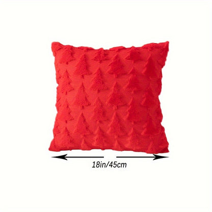 Set of 2 Festive Faux Fur Christmas Throw Pillow Covers - Soft, Traditional Style, Pine Tree Pattern, Machine Washable, Zippered, Polyester Woven, Sofa and Bedroom Decor - Easy Care, Durable, and Cozy Winter Accent