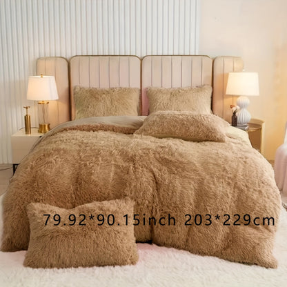 3-Piece Plush Velvet Duvet Cover Set - Soft, Comfortable, Warm, and Cozy Bedding for Autumn and Winter - Ideal for Bedroom and Guest Room, Without Core