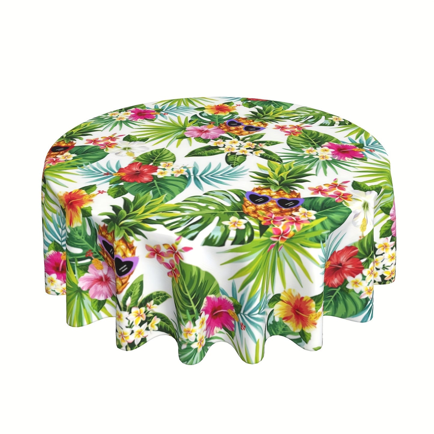 1pc Vibrant Hawaiian Pineapple Polyester Tablecloth - Waterproof, Stain-Resistant, Wrinkle-Free, Easy-Care Green Table Cover with Palm Leaves Design - Perfect for Home Kitchen Dining Party Decoration and Room Decor