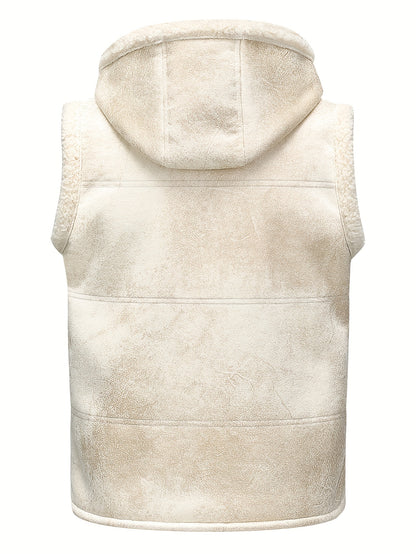 Premium Mens Faux Leather Sleeveless Hooded Vest - Ultra-Soft Fleece for Winter Warmth - Stylish Outwear Clothing for Men