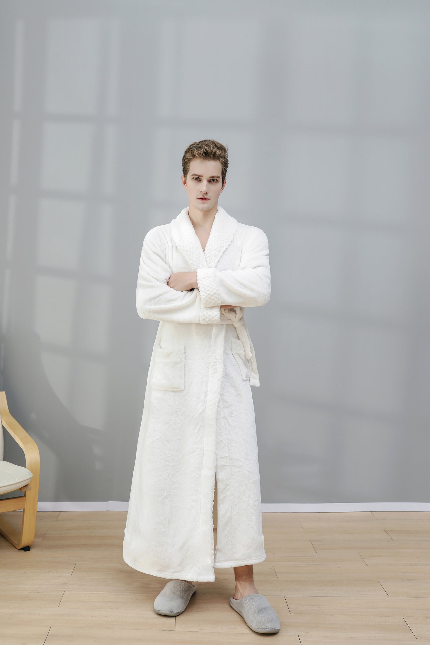 Long Length Mens V-Neck Bathrobe Pajamas with Pockets - Soft, Plush, and Cozy Robes for Relaxation - Ideal for Lounging Around the House