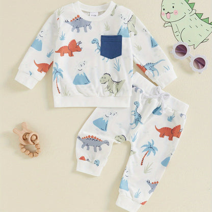 Adorable Little Boys' Fall Layette Set - Long Sleeve Sweatshirt with Elastic Waist Sweatpants, Soft and Cozy Outfit for Autumn Season