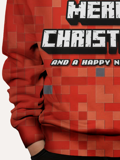 3D Print Boys Hoodie, Stay Stylish and Cozy Merry Christmas Building Blocks Sweatshirt for Little Fashionista - Perfect Essential for Spring, Fall, and Winter