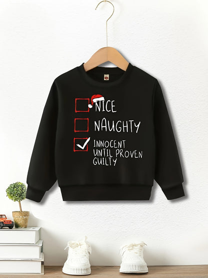 Boys Cozy Crew Neck Slogan Print Fleece Sweatshirt - Soft, Lightweight, Comfy, and Warm for Fall and Winter - Machine Washable, Polyester Fabric, Long Sleeve, Random Print, and Regular Fit