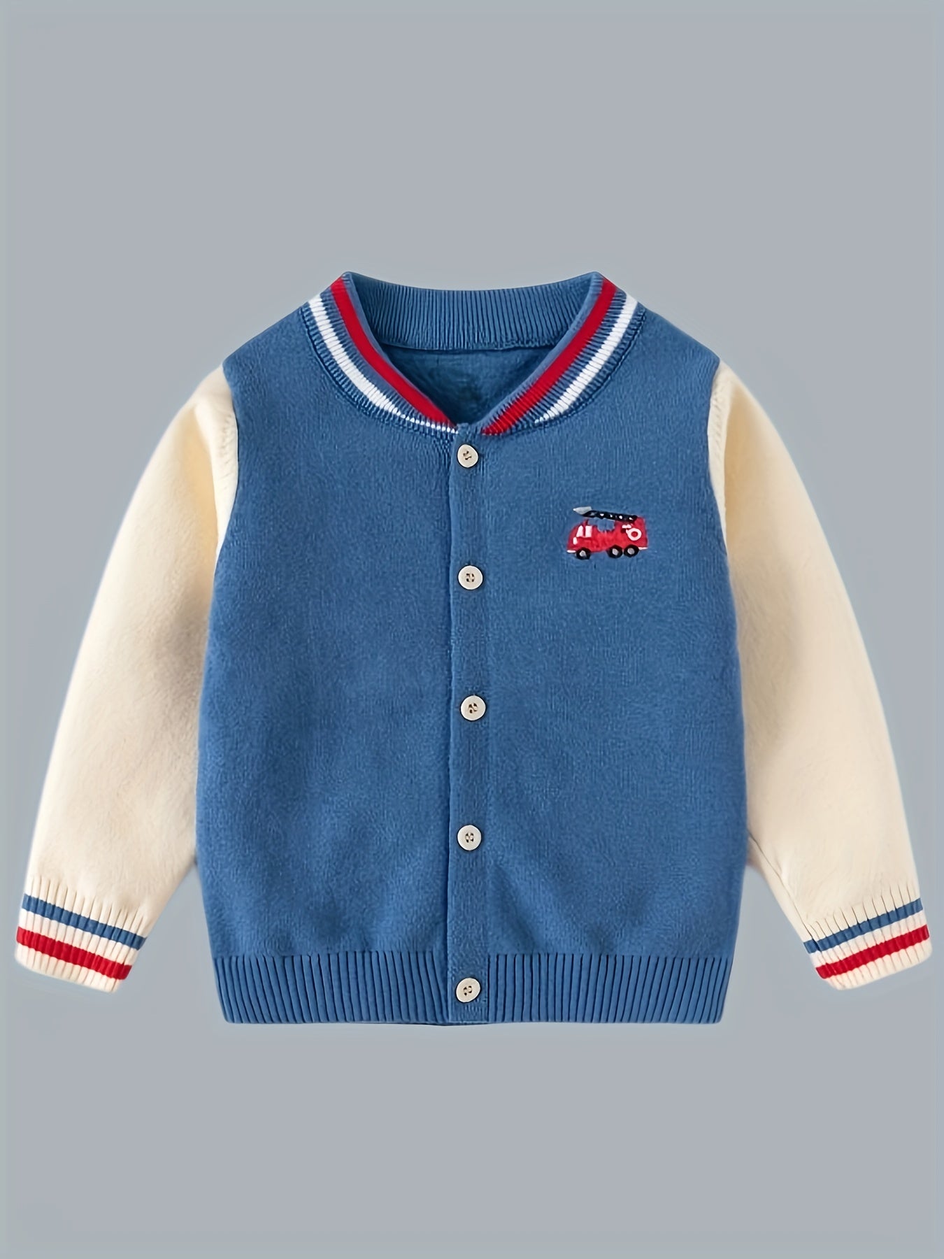 Boys And Girls Cotton Knit Cardigan, Casual Preppy Style Sweater With Cute Embroidery, Comfortable Knit Outerwear For Spring/Autumn
