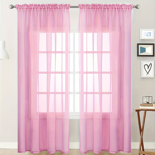 2pcs Yarn Curtain Rod Pocket Sheer Curtains For Bedroom Living Room Decoration Solid Color Curtain Home Decor
