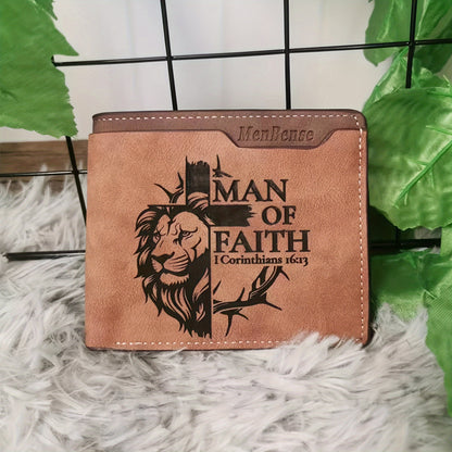 1pc Stylish Lion Pattern Mens Wallet - Premium PU Leather, Simple Design, Light Brown Color, Durable and Practical for Everyday Use