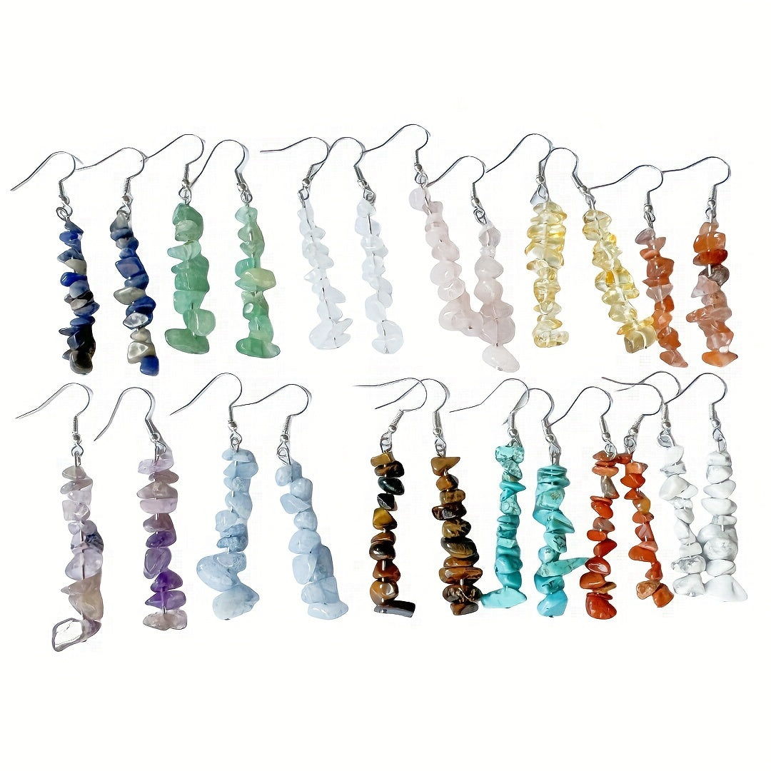 36-PCS Handmade Natural Stone Jewelry Set - Unique Irregular Design, 12-Strand Bracelet + 12 Pairs Earrings for Women and Men - Perfect Birthday, Party, Halloween, Christmas Gift Idea