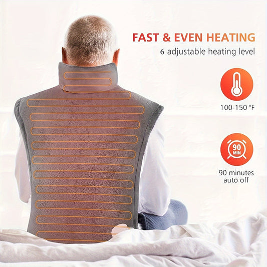 Electric Heating Pad with Weighted Design for Pain Relief - 24"x33" - Fast Heating with 6 Temperature Settings - Auto Shut Off - for Neck, Back, and Shoulders - Machine Washable - 120V US Plug - Unscented - No Battery Required