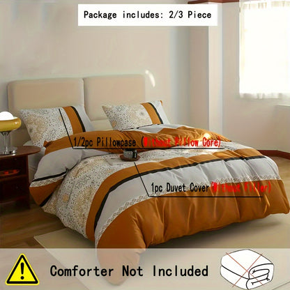 3pcs Soft & Cozy Duvet Cover Set - Orange & Gray Striped, Includes 1 Duvet Cover And 2 Pillowcases, Zip Closure, Machine Washable - Perfect For All Seasons