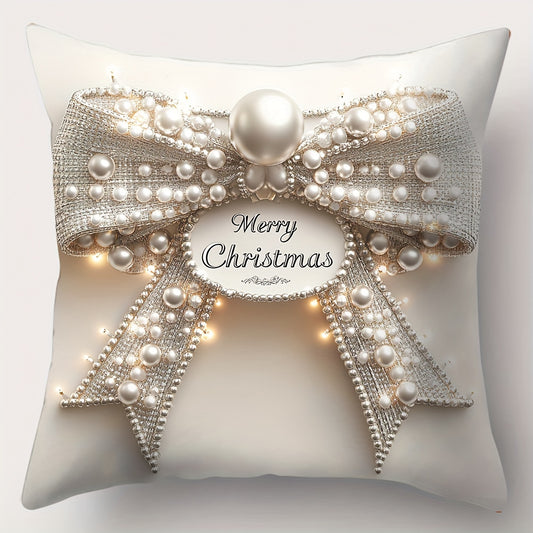 JIT, 4pcs, Christmas, new art style minimalist warm Christmas wreath, Christmas tree, candles, bow patterned pillowcase, waist, 17.72 x 17.72 inches, room decoration, office decoration, living room decoration, sofa decoration, no pillow core