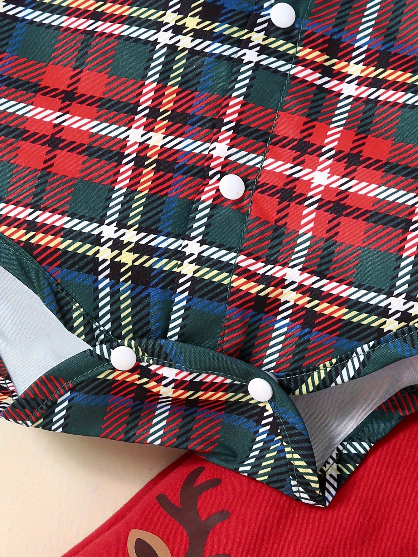 2pcs Baby's Christmas Style Plaid Pattern Bodysuit & Casual Cartoon Elk Print Overalls, Toddler & Infant Boy's Clothing Set, Outdoor Cloth