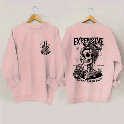 Skull Pattern Long Sleeve Crew Neck Sweatshirt - Fashion Sweatshirts for Women - Comfortable Casual Wear for Fall and Spring Season - Soft and Cozy Fleece Lined Design