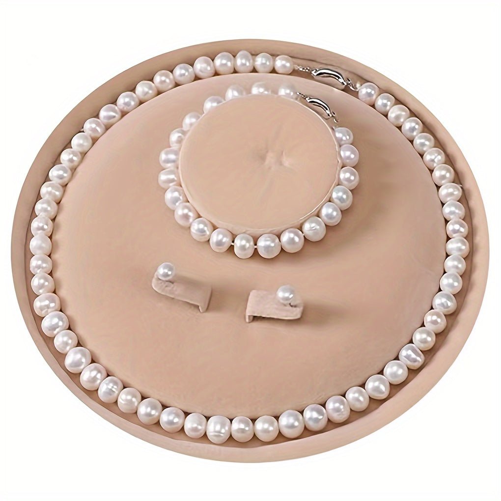 Pearl Jewelry Set - Chains Necklace with Stunning Pearl Bracelet and Stud Earrings for Women - Freshwater Cultured Pearl, Elegant, Luxurious, and Classic Accessory