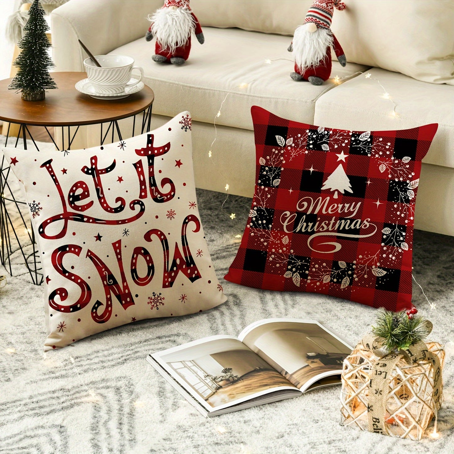4pcs Festive Christmas Throw Pillow Covers (18"x18") - Cozy Snowman & Buffalo Plaid Designs with Zip Closure - Machine Washable Polyester - Perfect for Home & Office Decor